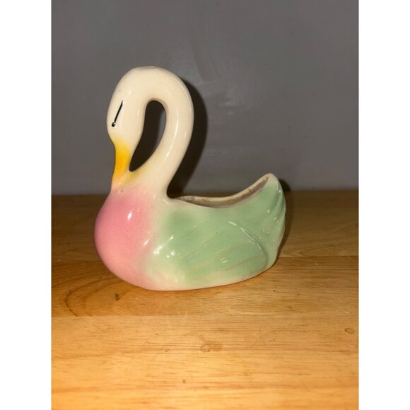 Vintage Ceramic Shawnee Swan Planter Ceramic Pottery Pastel Pink/Green Cream - Picture 3 of 8